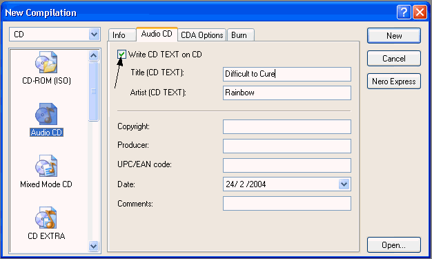 How to write in cd with nero